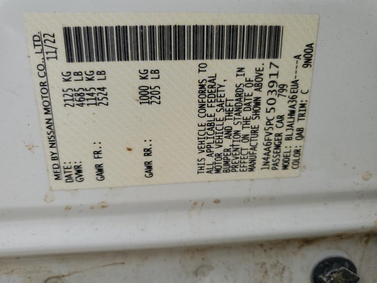 2023 Nissan Maxima Platinum VIN: 1N4AA6FV5PC503917 Lot: 71091575