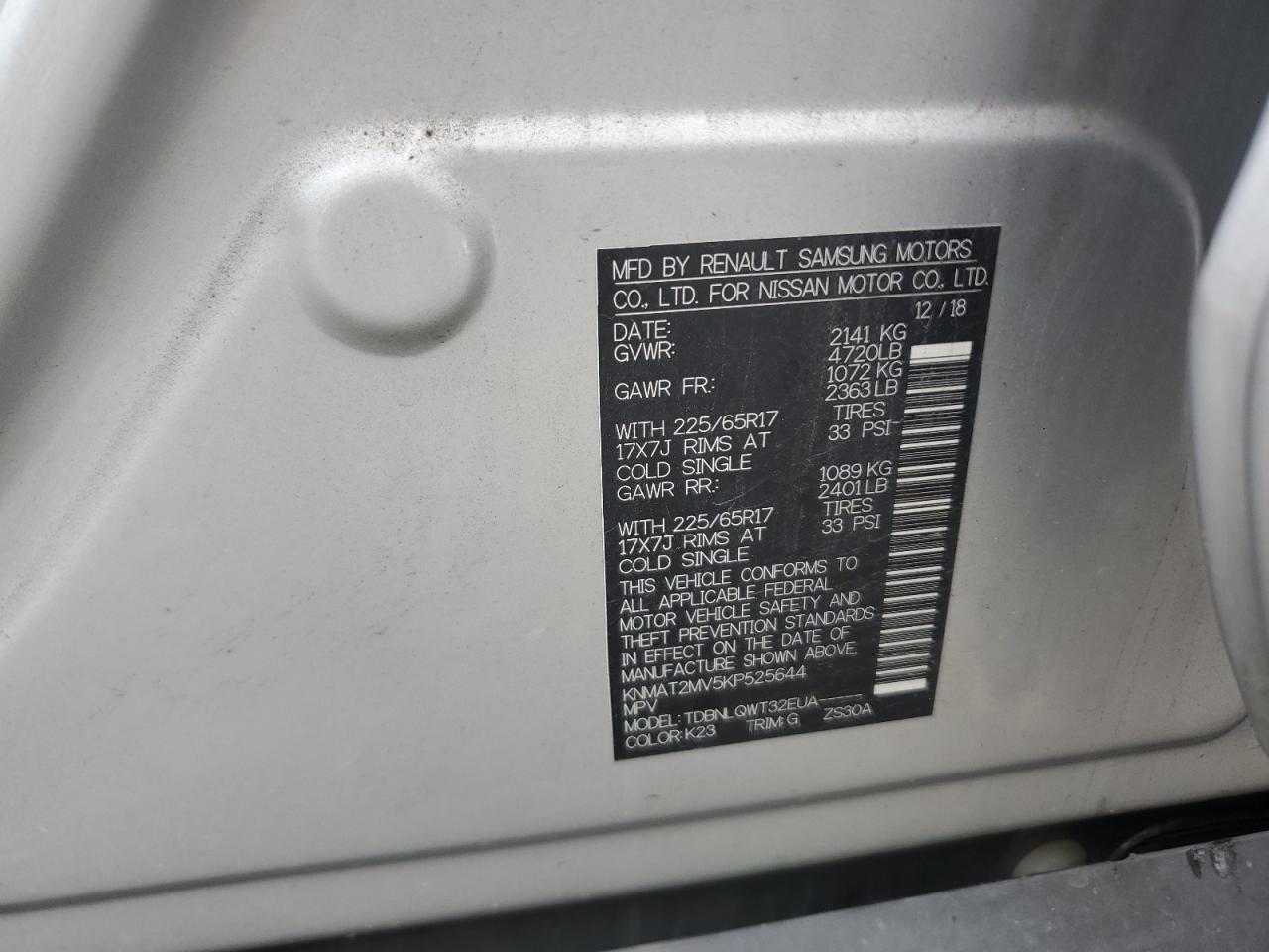 2019 Nissan Rogue S VIN: KNMAT2MV5KP525644 Lot: 81457795