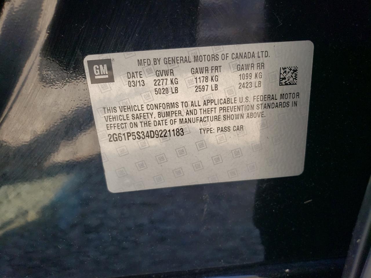 2013 Cadillac Xts Luxury Collection VIN: 2G61P5S34D9221183 Lot: 80951335