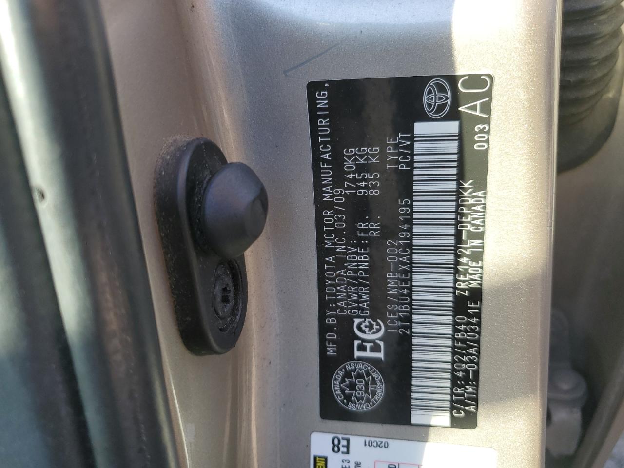 2010 Toyota Corolla Base VIN: 2T1BU4EEXAC194195 Lot: 66627535