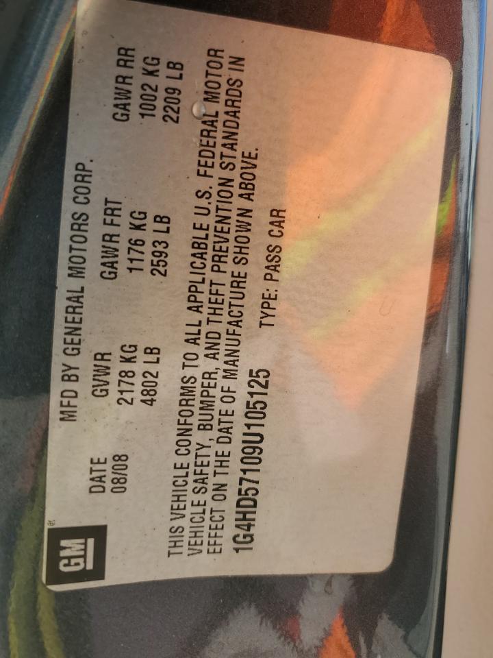 2009 Buick Lucerne Cxl VIN: 1G4HD57109U105125 Lot: 82084095