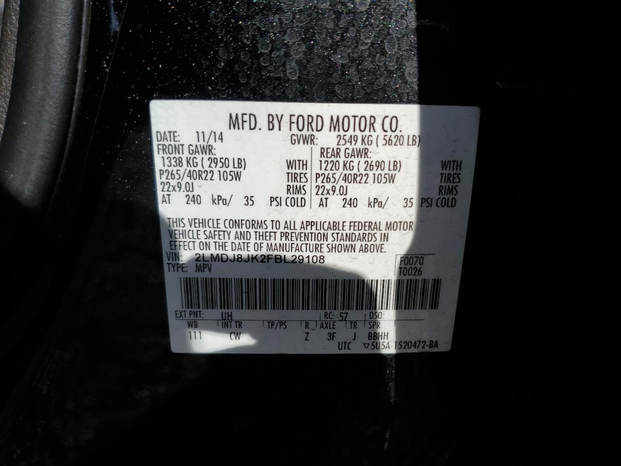 2015 Lincoln Mkx VIN: 2LMDJ8JK2FBL29108 Lot: 80835185