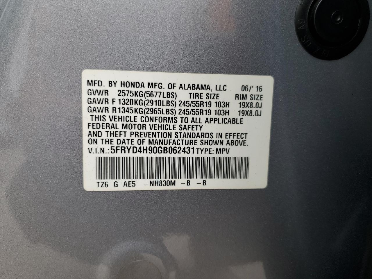 2016 Acura Mdx Advance VIN: 5FRYD4H90GB062431 Lot: 81494775
