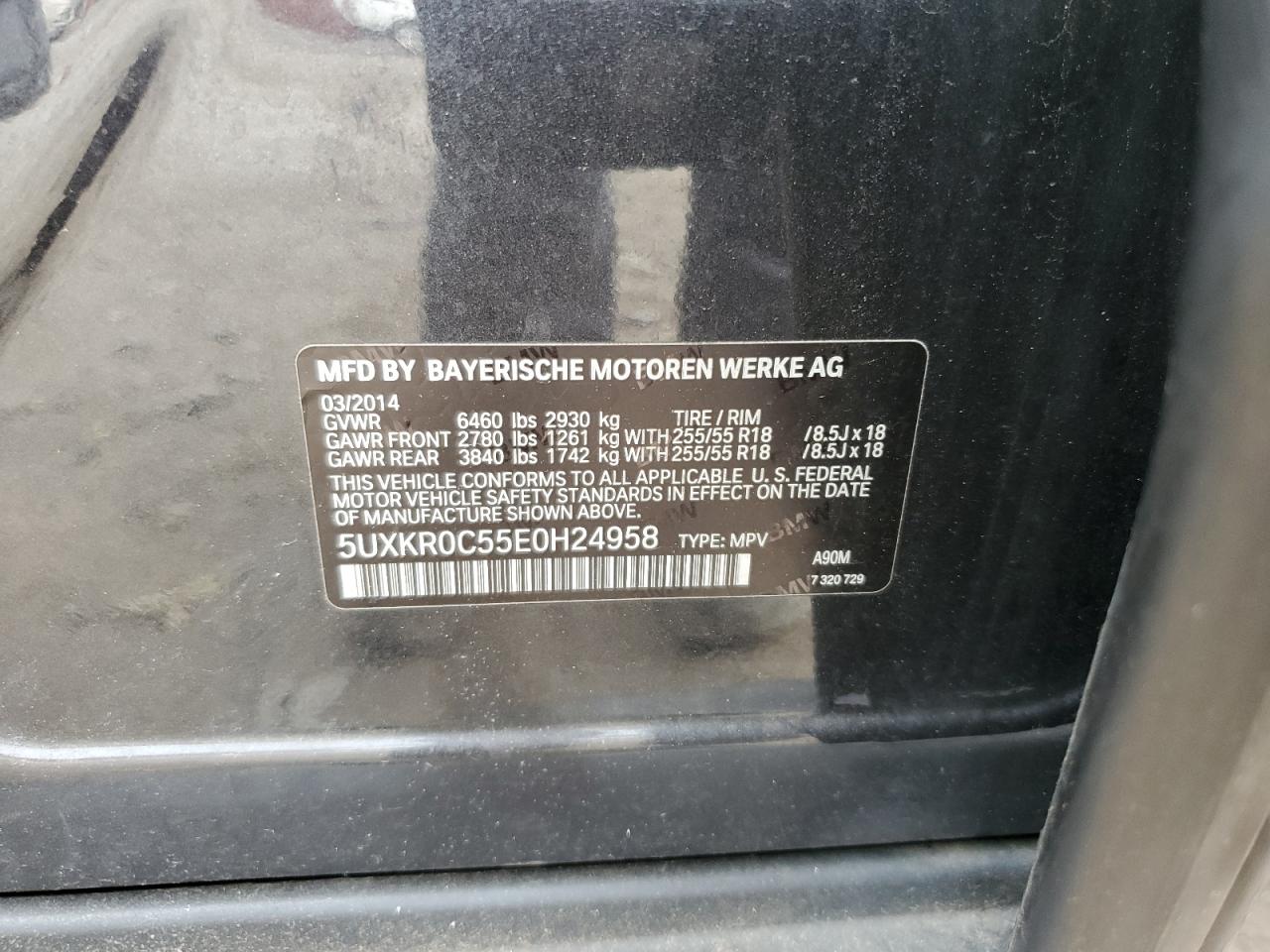 2014 BMW X5 xDrive35I VIN: 5UXKR0C55E0H24958 Lot: 71487255