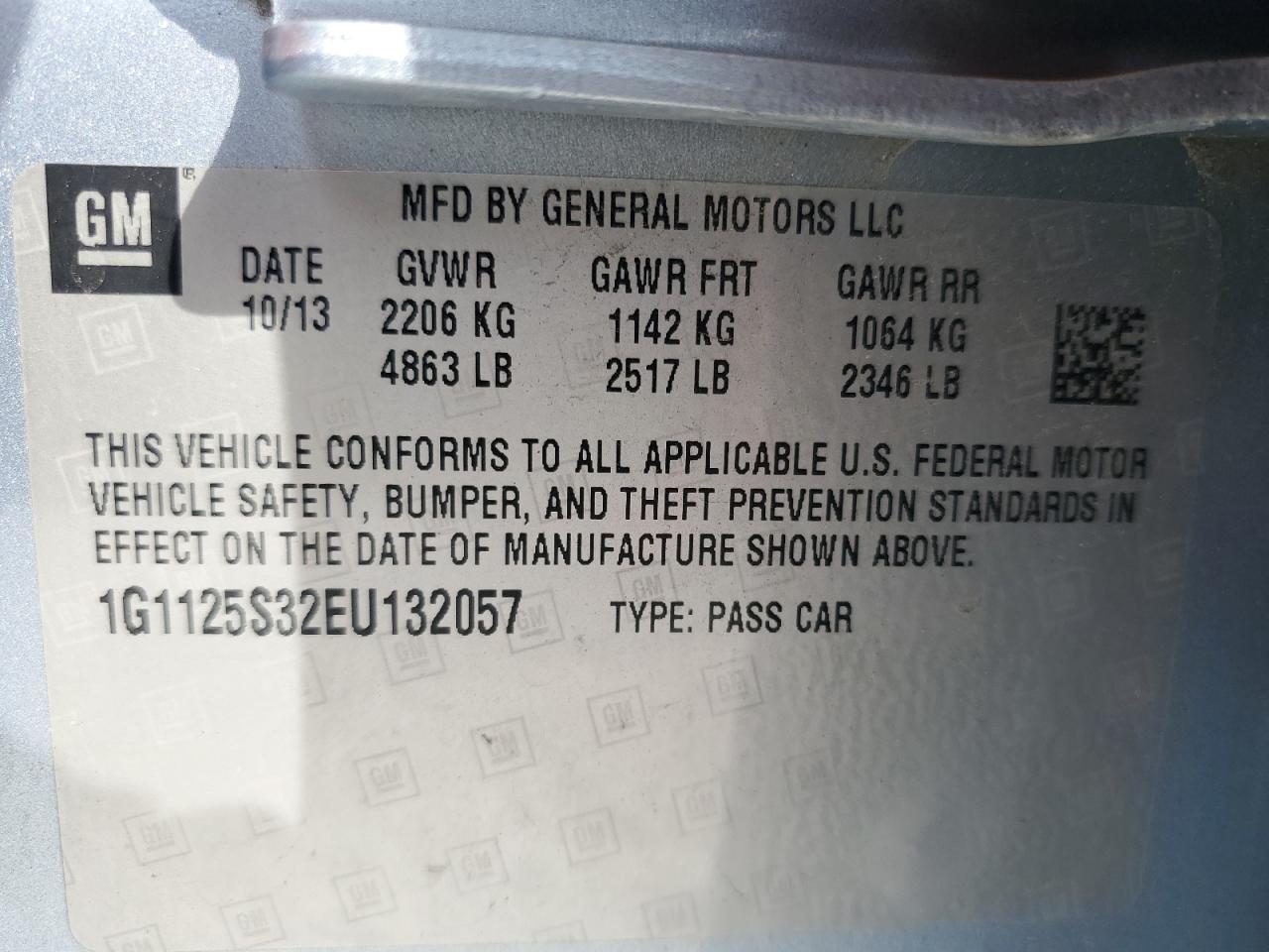 2014 Chevrolet Impala Lt VIN: 1G1125S32EU132057 Lot: 71484445