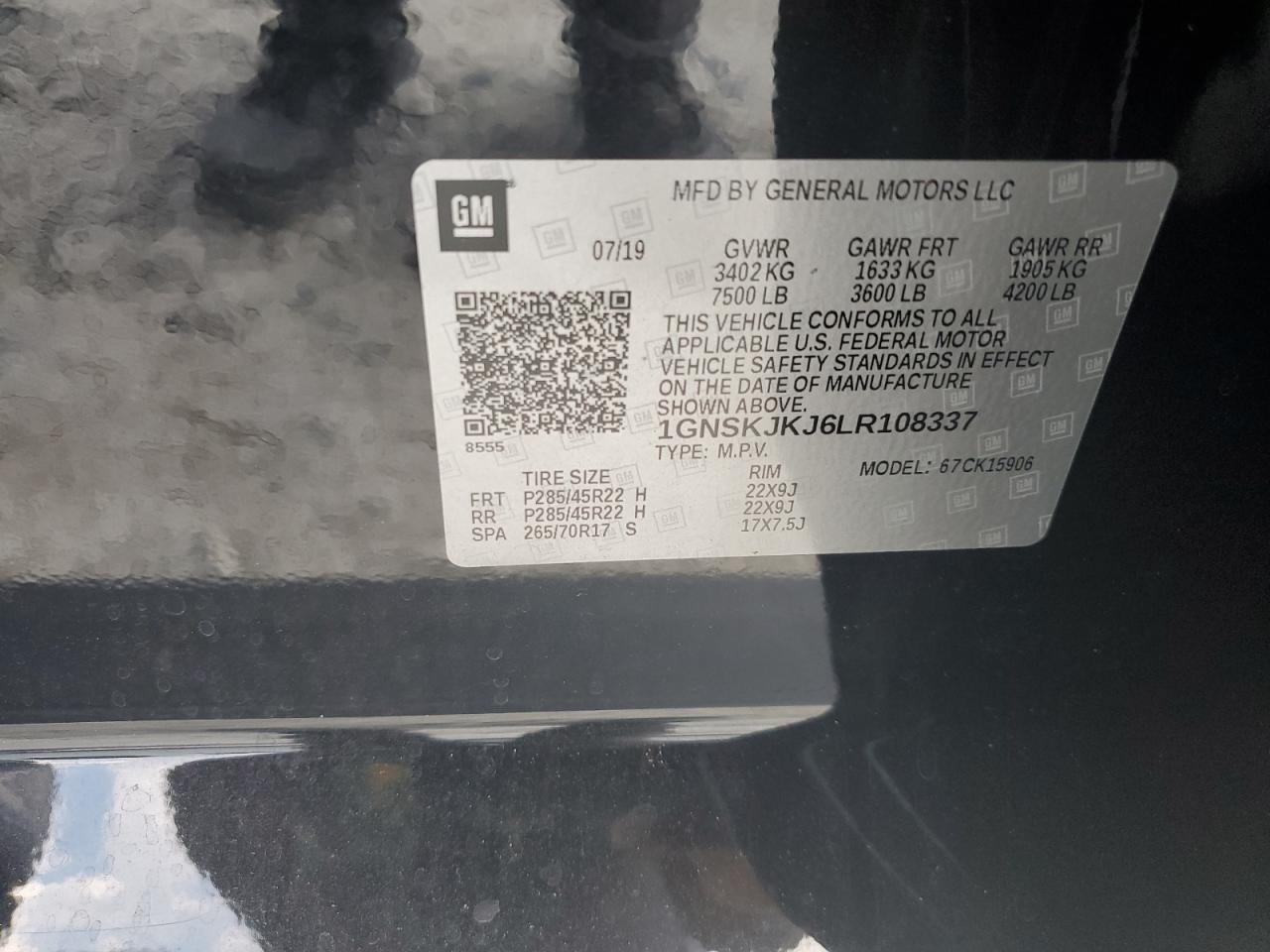 2020 Chevrolet Suburban K1500 Premier VIN: 1GNSKJKJ6LR108337 Lot: 81104735