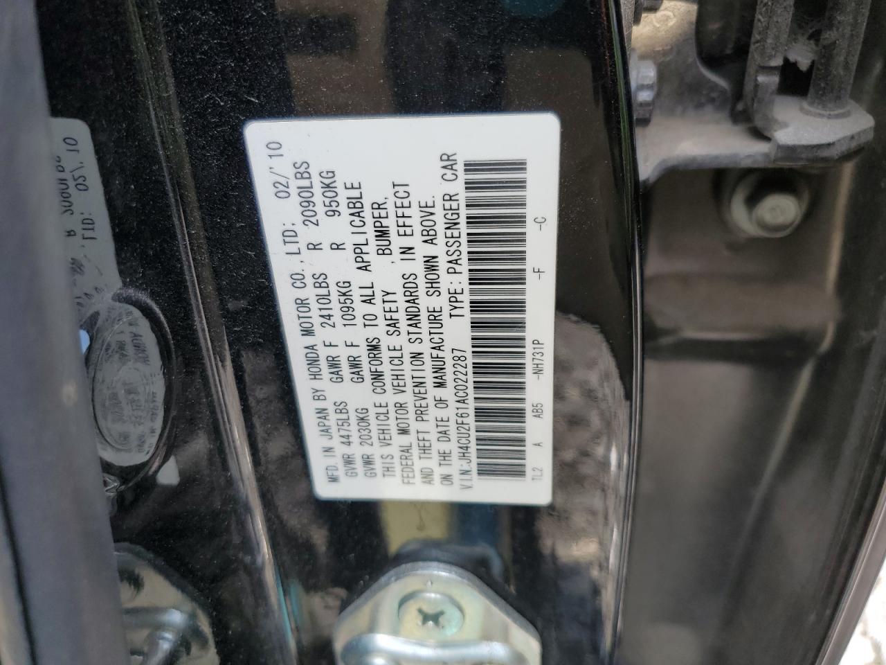2010 Acura Tsx VIN: JH4CU2F61AC022287 Lot: 80575385