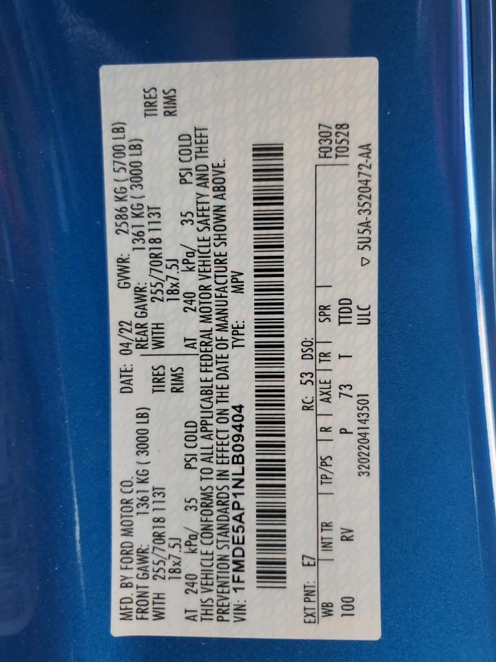 2022 Ford Bronco Base VIN: 1FMDE5AP1NLB09404 Lot: 81555805