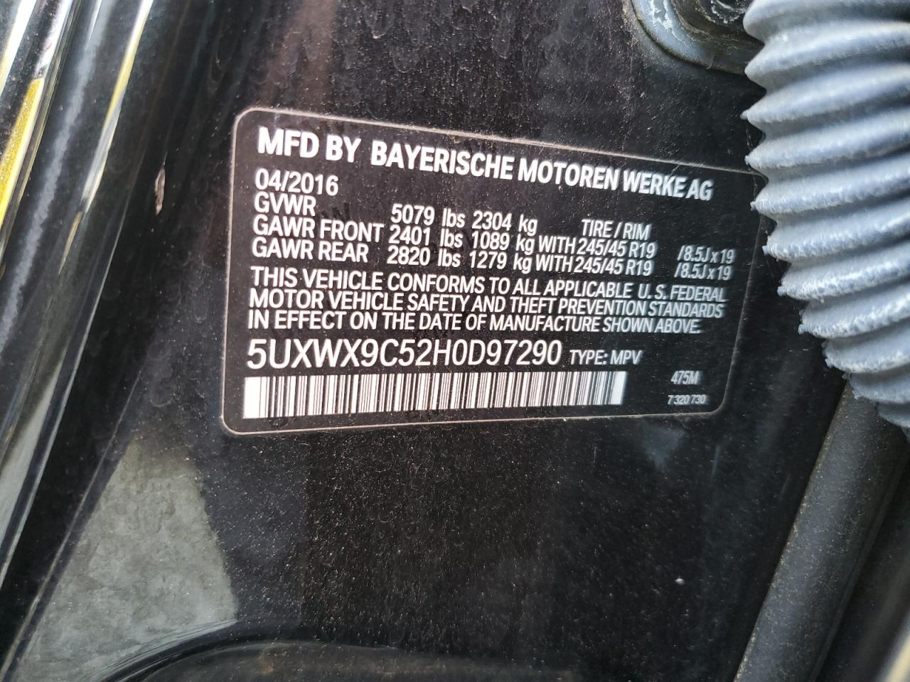 2017 BMW X3 xDrive28I VIN: 5UXWX9C52H0D97290 Lot: 83799875