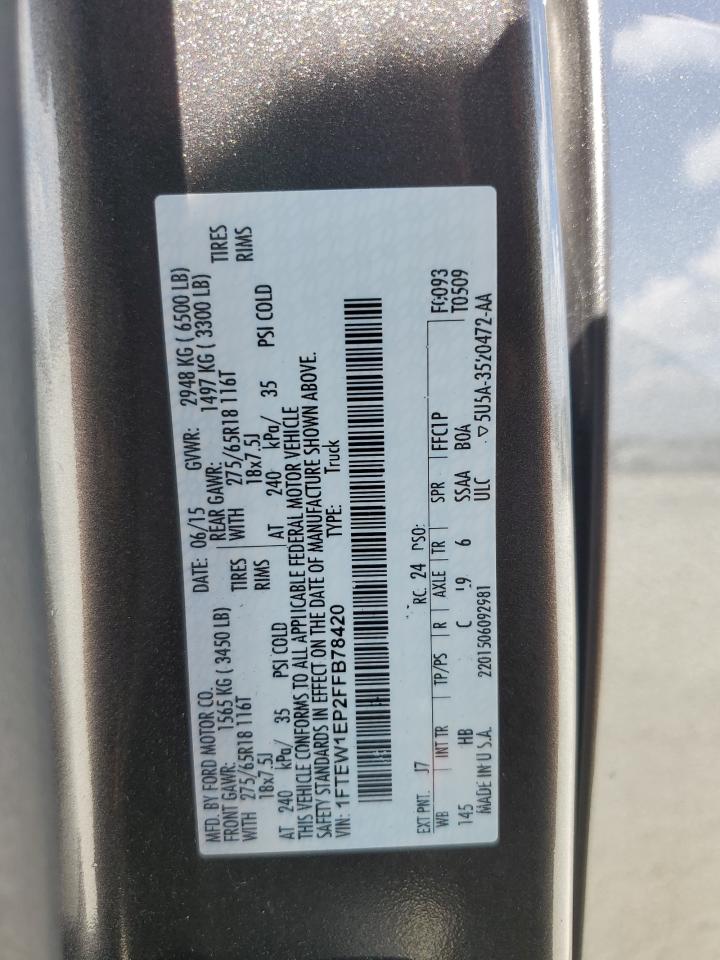 2015 Ford F150 Supercrew VIN: 1FTEW1EP2FFB78420 Lot: 82109465