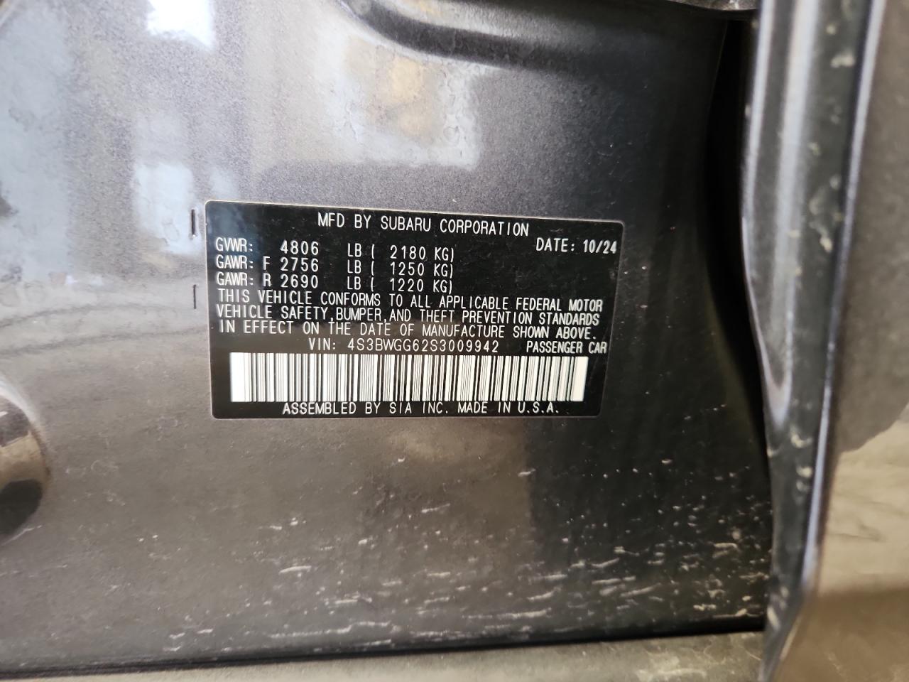 2025 Subaru Legacy Sport VIN: 4S3BWGG62S3009942 Lot: 81495235