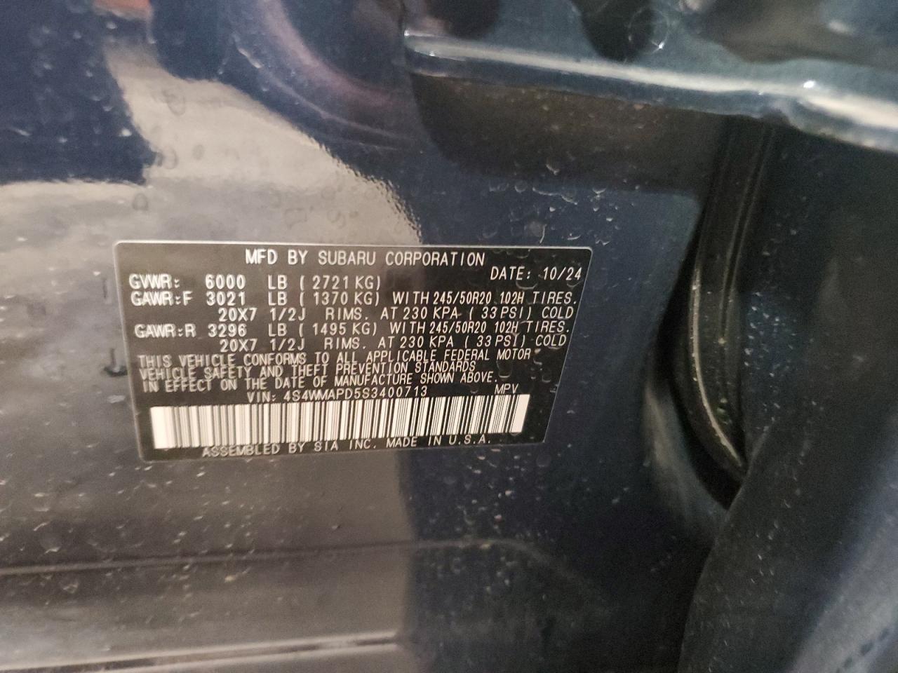 2025 Subaru Ascent Limited VIN: 4S4WMAPD5S3400713 Lot: 83752525