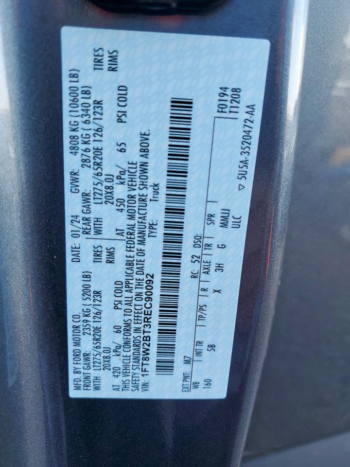 2024 Ford F250 Super Duty VIN: 1FT8W2BT3REC90092 Lot: 81446225