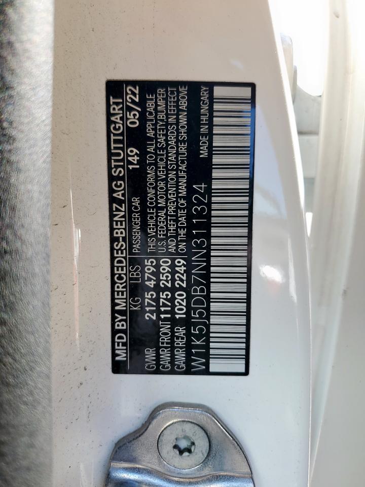 2022 Mercedes-Benz Cla 45 Amg VIN: W1K5J5DB7NN311324 Lot: 84225165