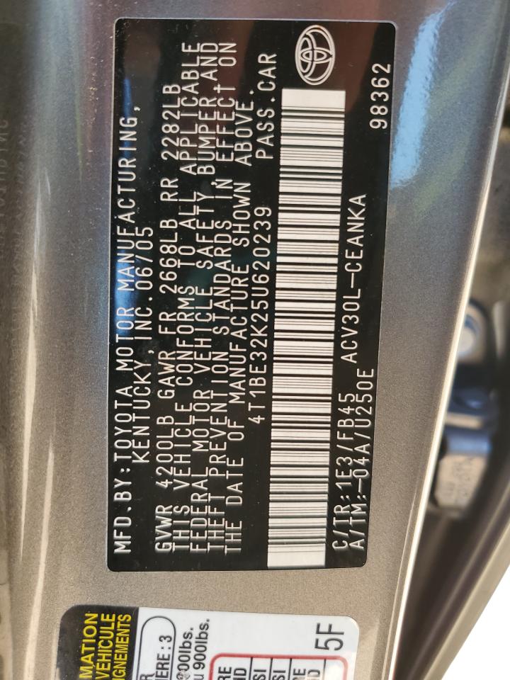 2005 Toyota Camry Le VIN: 4T1BE32K25U620239 Lot: 80239895