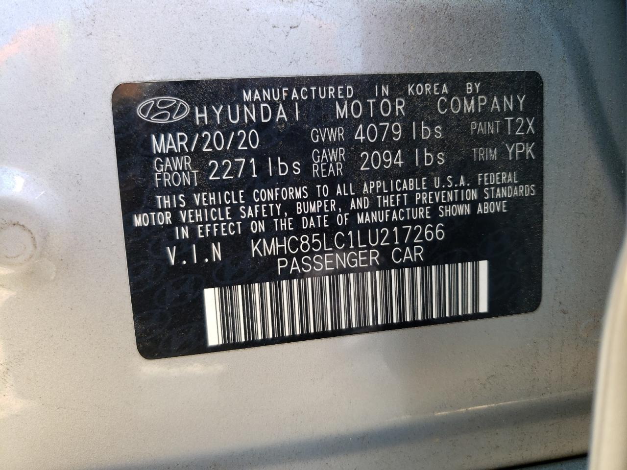 2020 Hyundai Ioniq Sel VIN: KMHC85LC1LU217266 Lot: 81236765