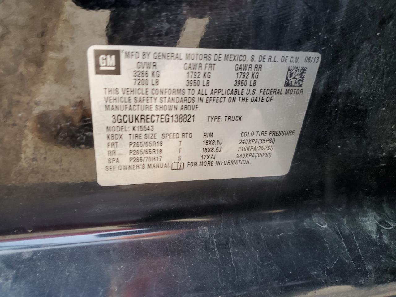 2014 Chevrolet Silverado K1500 Lt VIN: 3GCUKREC7EG138821 Lot: 80889415