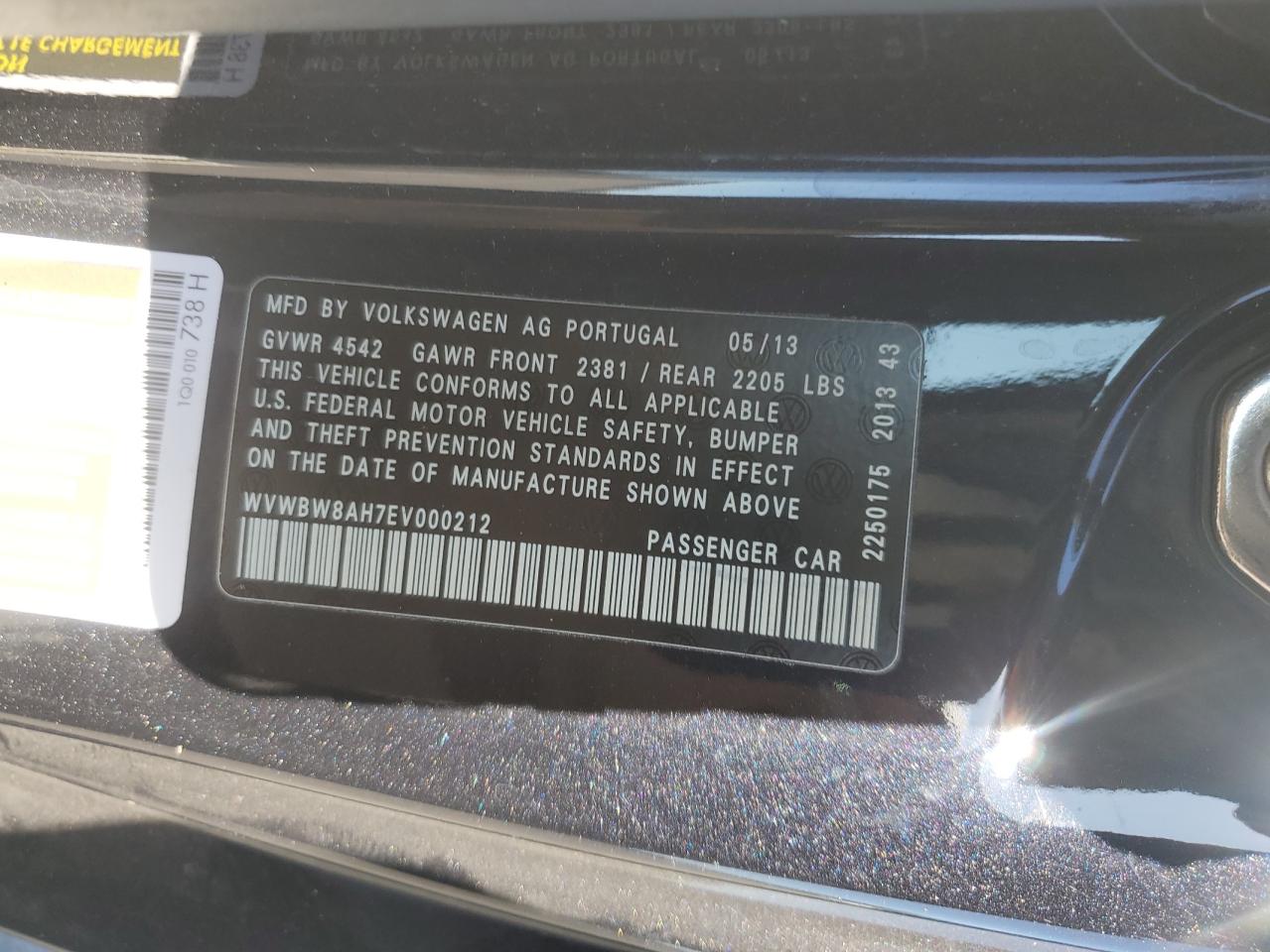 2014 Volkswagen Eos Komfort VIN: WVWBW8AH7EV000212 Lot: 70678825