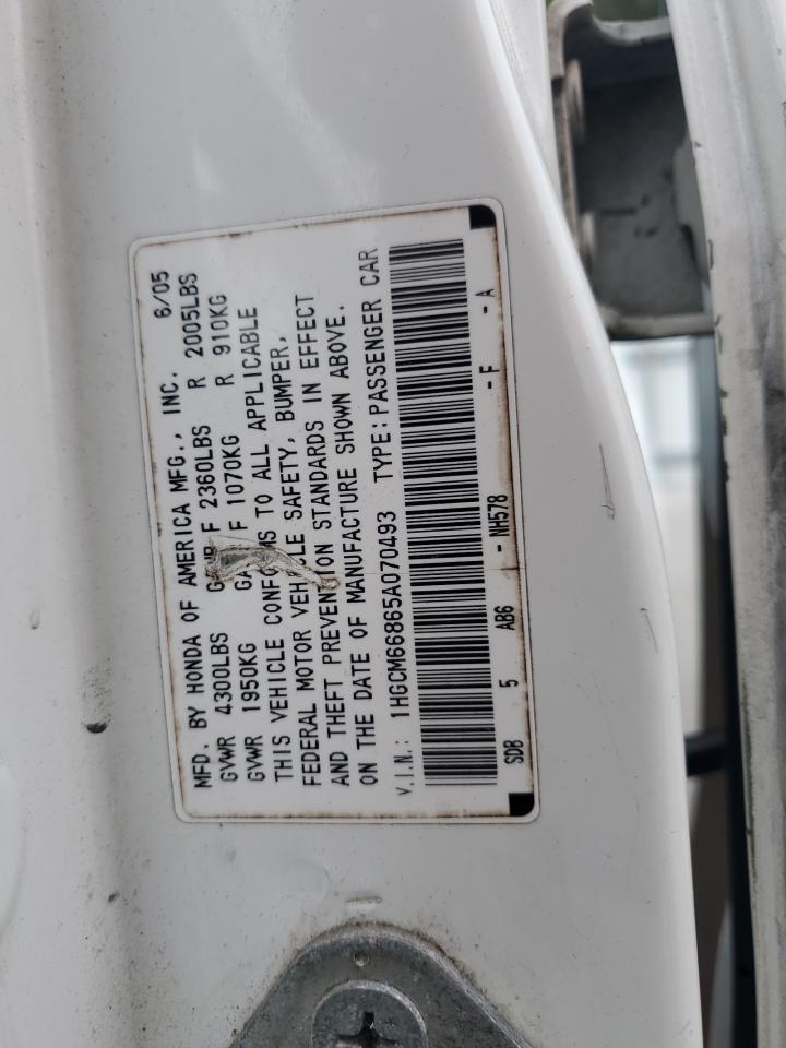 2005 Honda Accord VIN: 1HGCM66865A070493 Lot: 81772915