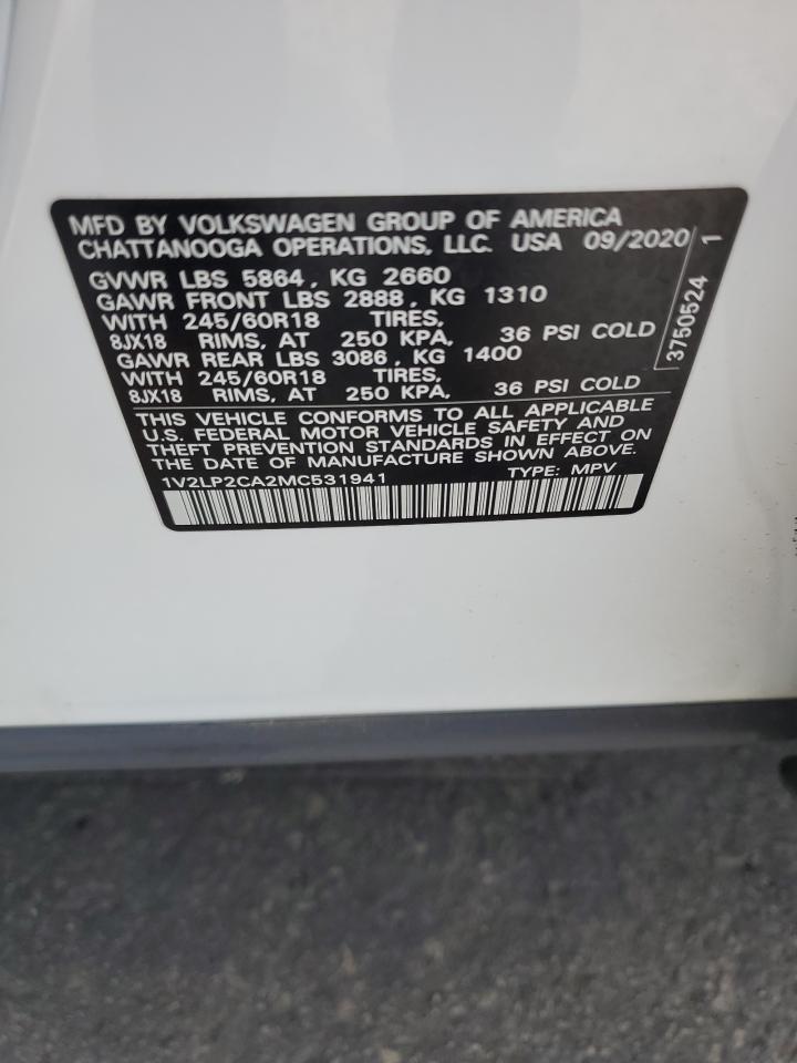 2021 Volkswagen Atlas Se VIN: 1V2LP2CA2MC531941 Lot: 80263165