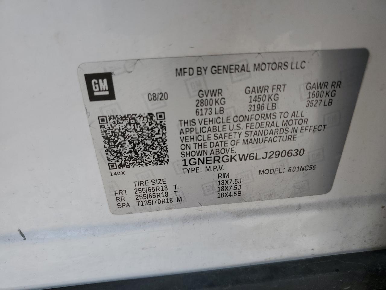 2020 Chevrolet Traverse Lt VIN: 1GNERGKW6LJ290630 Lot: 80241805