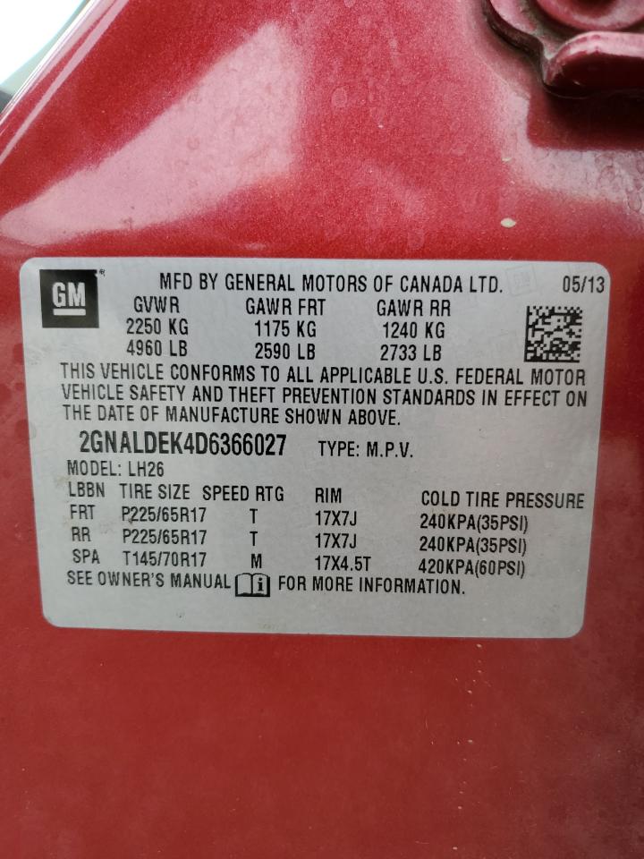 2013 Chevrolet Equinox Lt VIN: 2GNALDEK4D6366027 Lot: 81406525