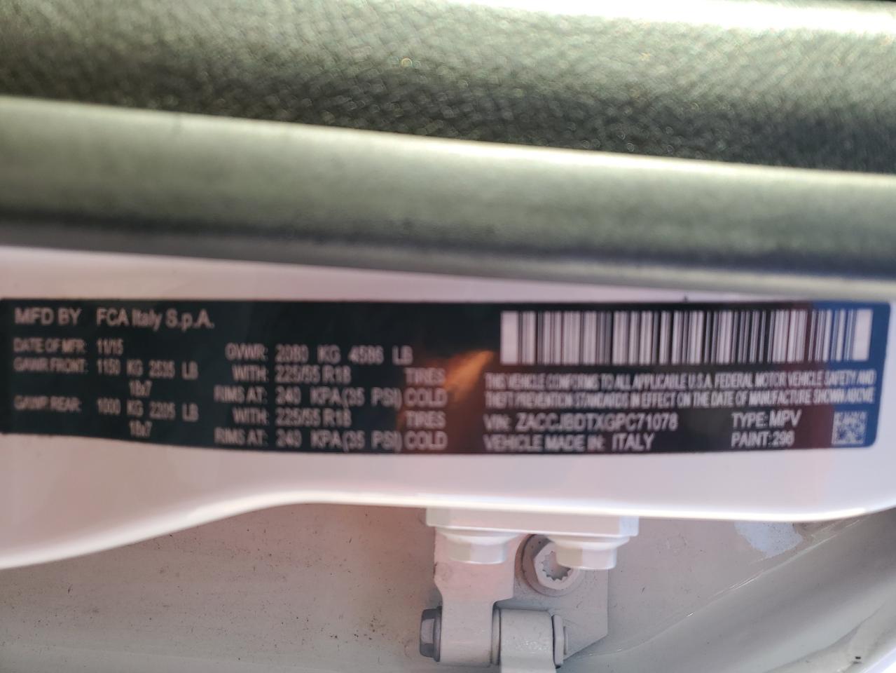 2016 Jeep Renegade Limited VIN: ZACCJBDTXGPC71078 Lot: 84277475