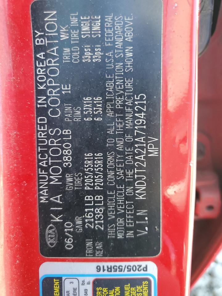 2010 Kia Soul + VIN: KNDJT2A21A7194215 Lot: 72063755