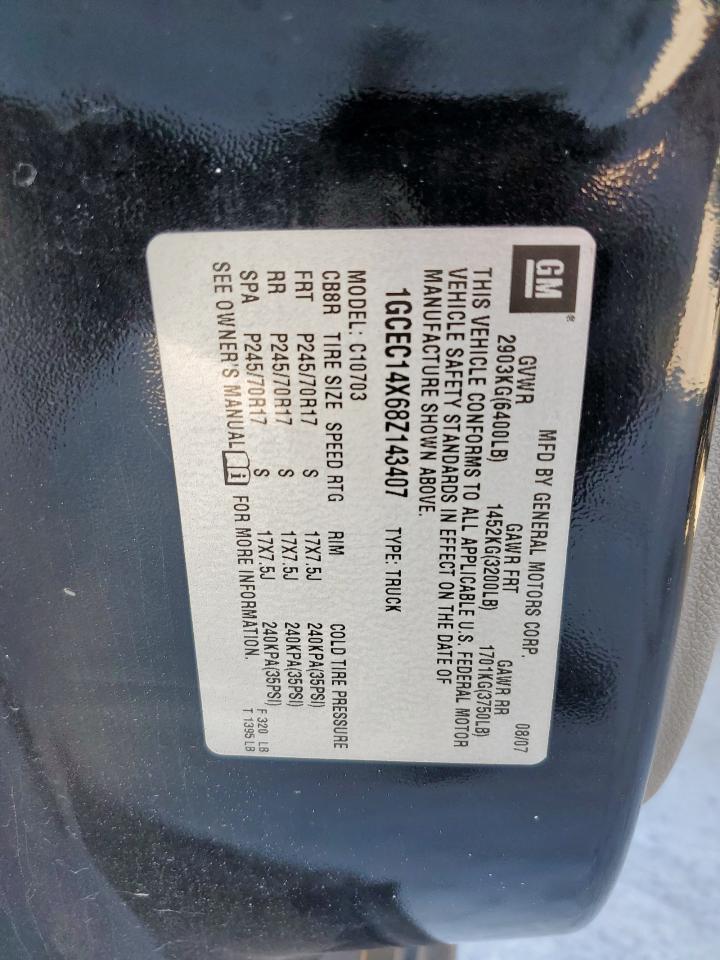 2008 Chevrolet Silverado C1500 VIN: 1GCEC14X68Z143407 Lot: 81521265