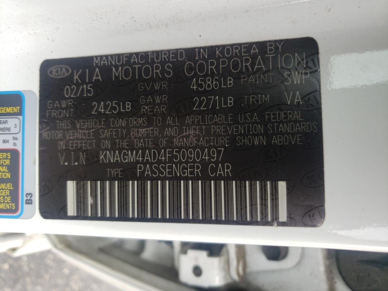 2015 Kia Optima Hybrid VIN: KNAGM4AD4F5090497 Lot: 81958525