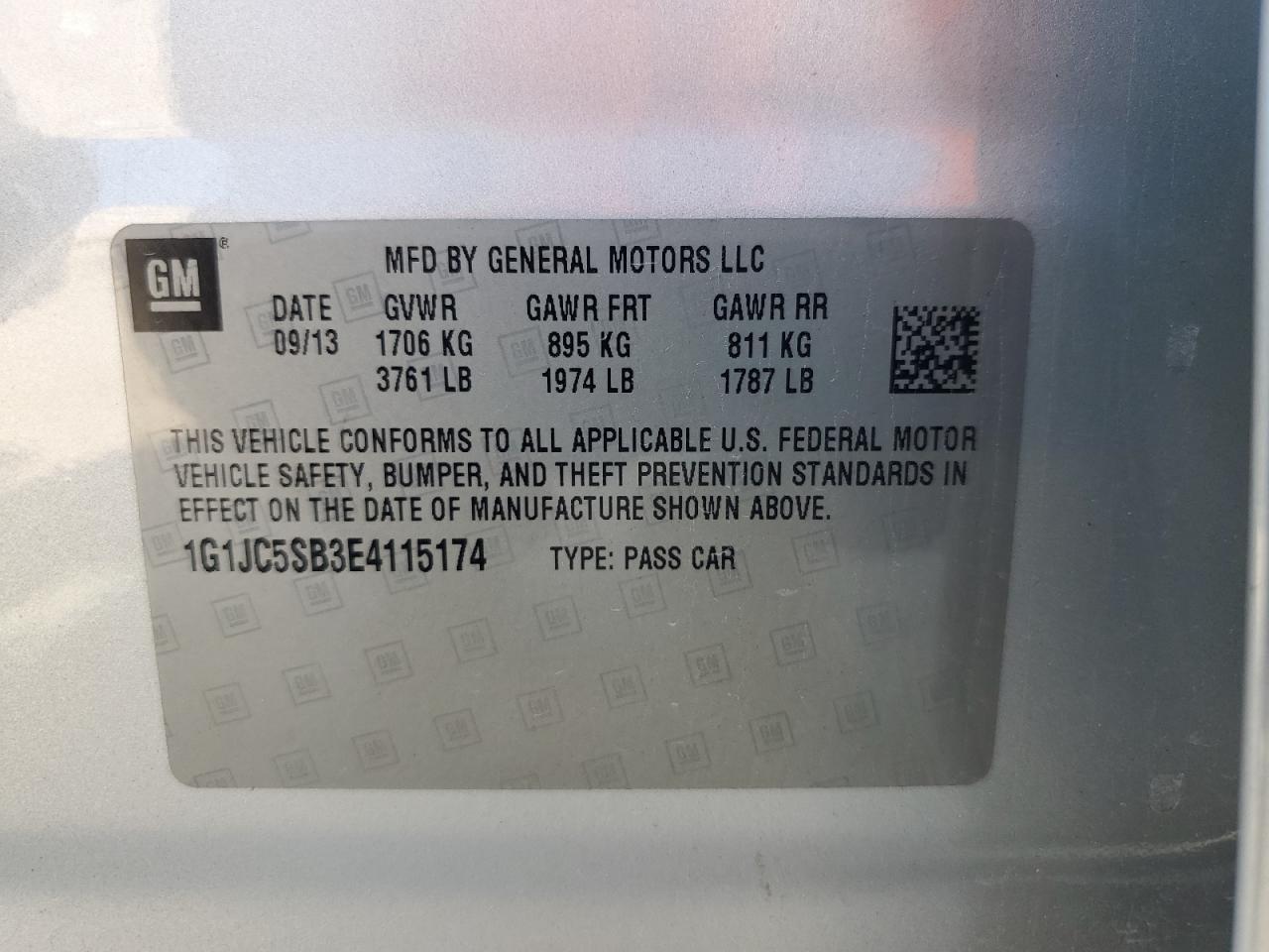 2014 Chevrolet Sonic Lt VIN: 1G1JC5SB3E4115174 Lot: 81299845