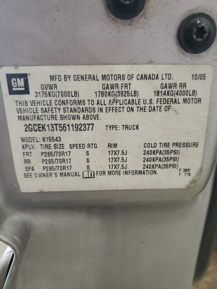 2006 Chevrolet Silverado K1500 VIN: 2GCEK13T561192377 Lot: 81331635