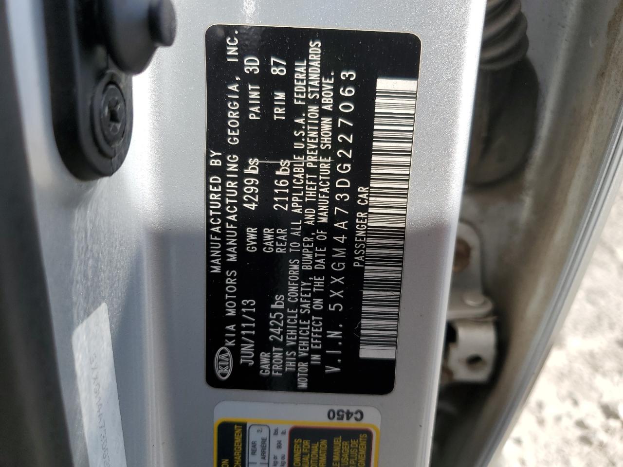 2013 Kia Optima Lx VIN: 5XXGM4A73DG227063 Lot: 81701975