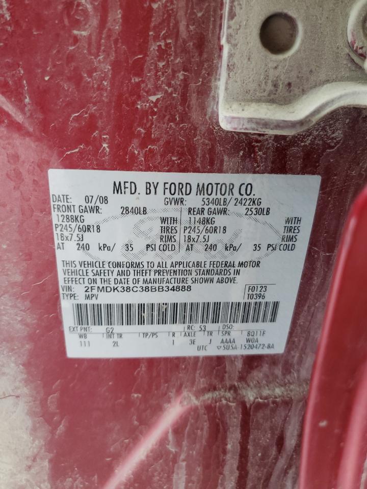 2008 Ford Edge Sel VIN: 2FMDK38C38BB34888 Lot: 80127585