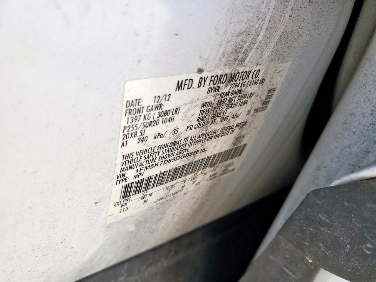 2013 Ford Explorer Xlt VIN: 1FM5K7D89DGB88616 Lot: 84657185