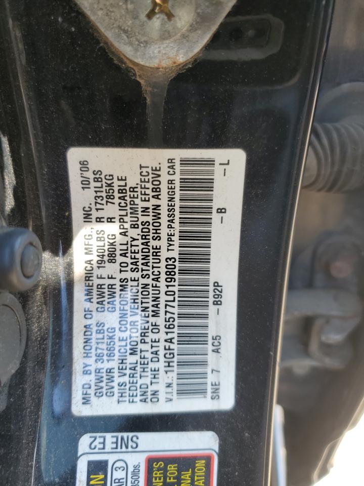 2007 Honda Civic Lx VIN: 1HGFA16577L019803 Lot: 80364755