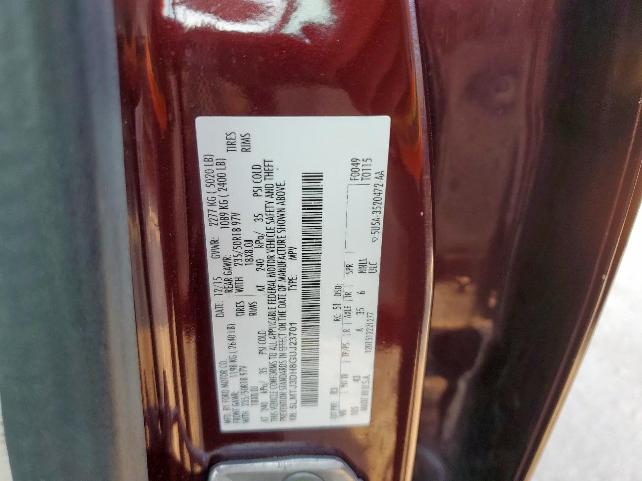 2016 Lincoln Mkc Reserve VIN: 5LMTJ3DH8GUJ23701 Lot: 81040985