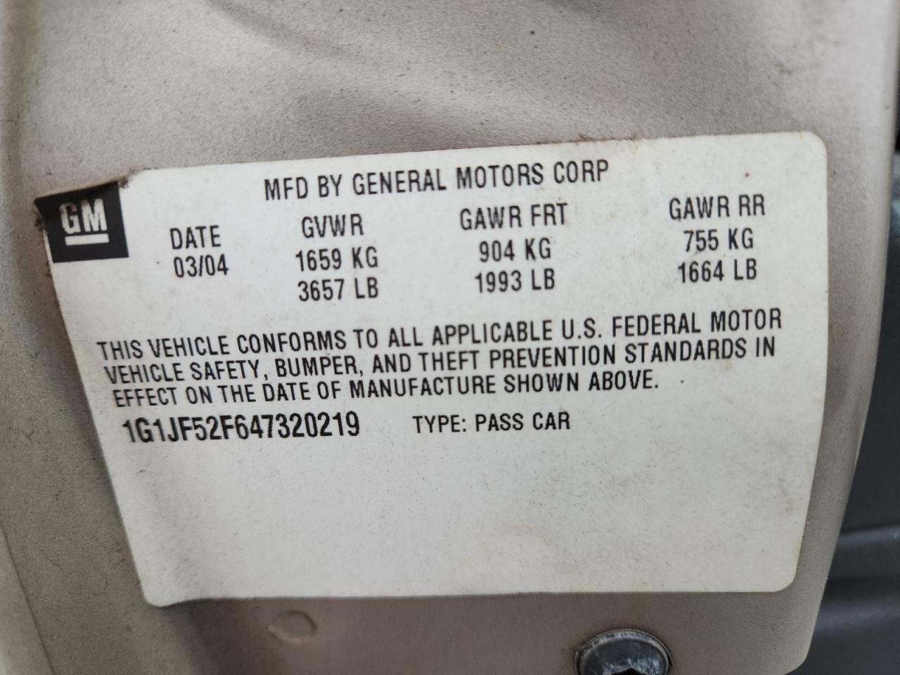 2004 Chevrolet Cavalier Ls VIN: 1G1JF52F647320219 Lot: 84404085