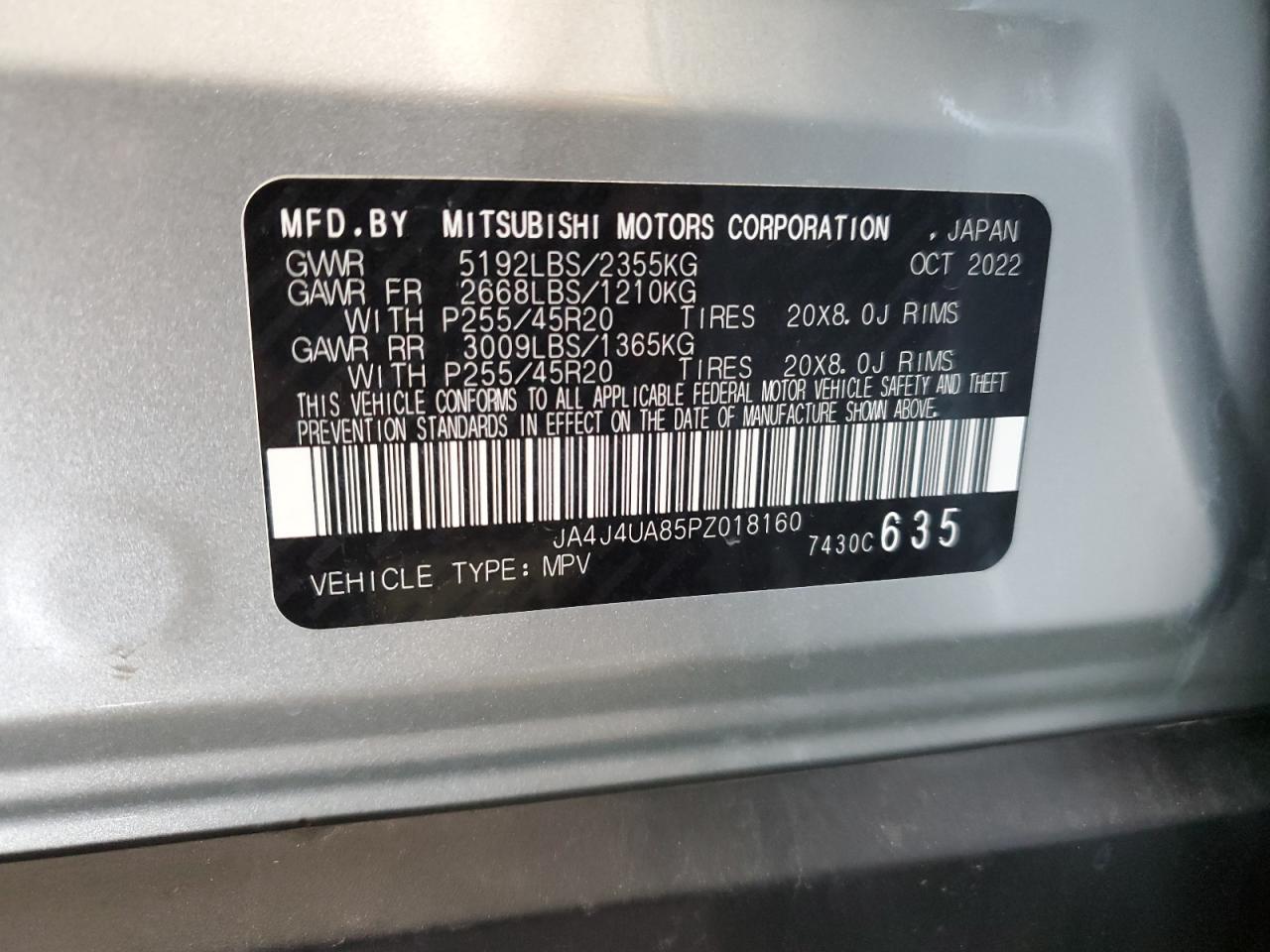 2023 Mitsubishi Outlander Se VIN: JA4J4UA85PZ018160 Lot: 71472105