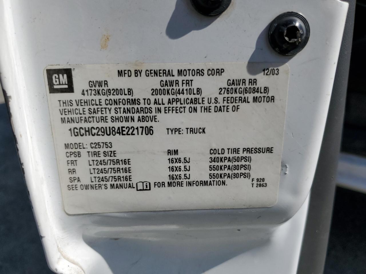 2004 Chevrolet Silverado C2500 Heavy Duty VIN: 1GCHC29U84E221706 Lot: 84044265