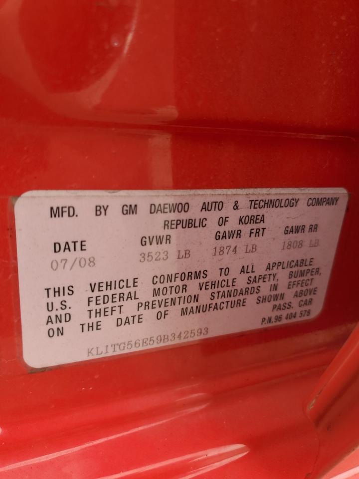 2009 Chevrolet Aveo Lt VIN: KL1TG56E59B342593 Lot: 70849435