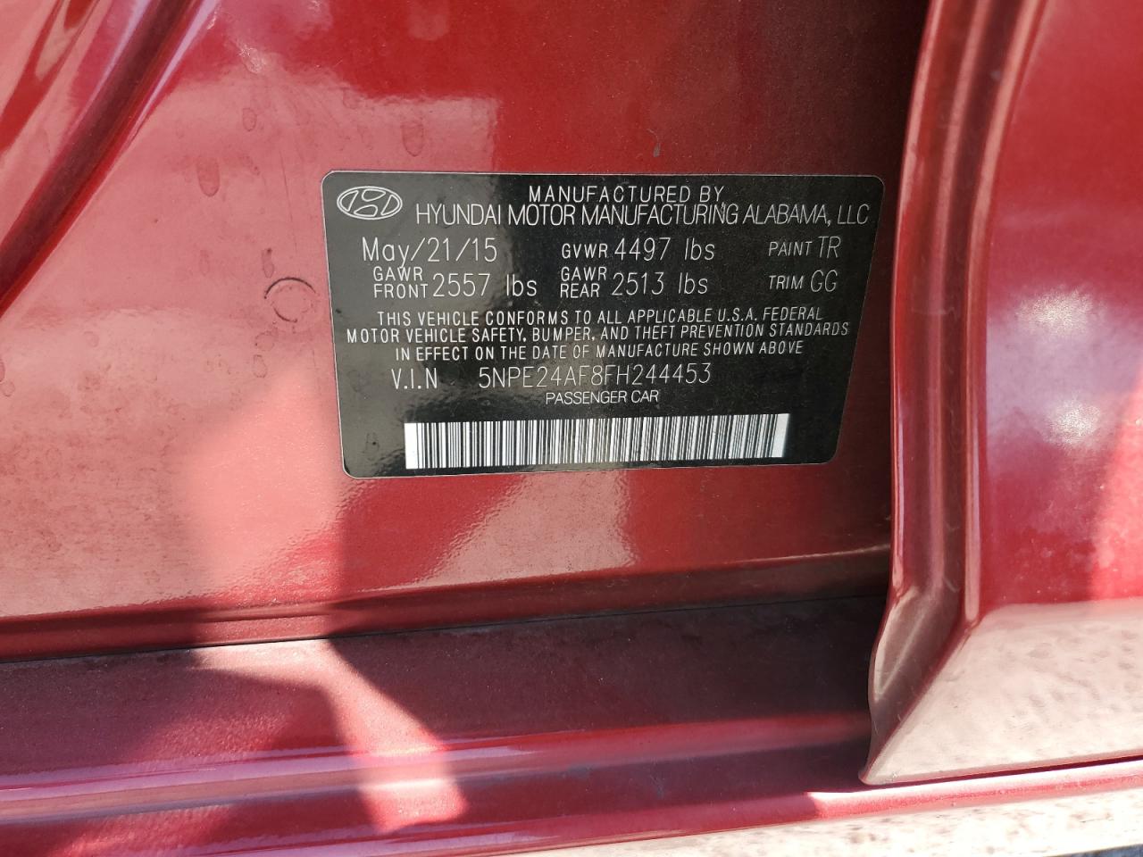 2015 Hyundai Sonata Se VIN: 5NPE24AF8FH244453 Lot: 80859165