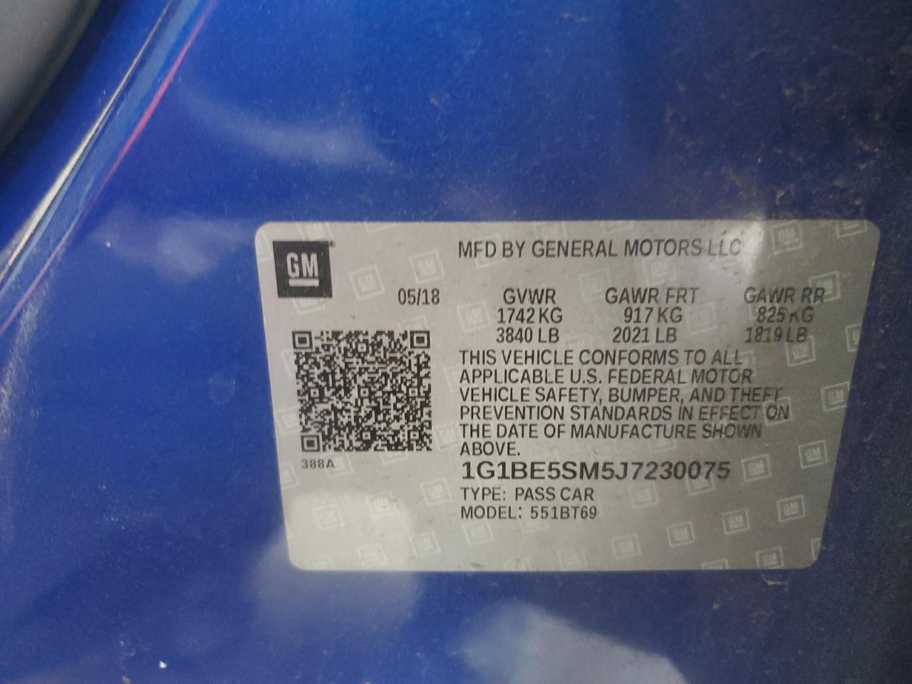 2018 Chevrolet Cruze Lt VIN: 1G1BE5SM5J7230075 Lot: 84004405