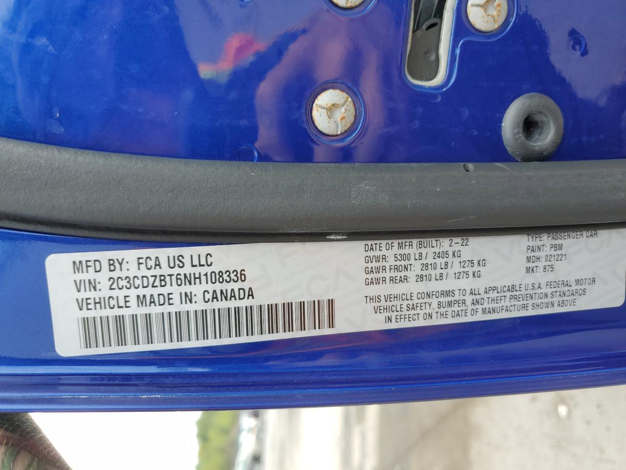 2022 Dodge Challenger R/T VIN: 2C3CDZBT6NH108336 Lot: 80755185