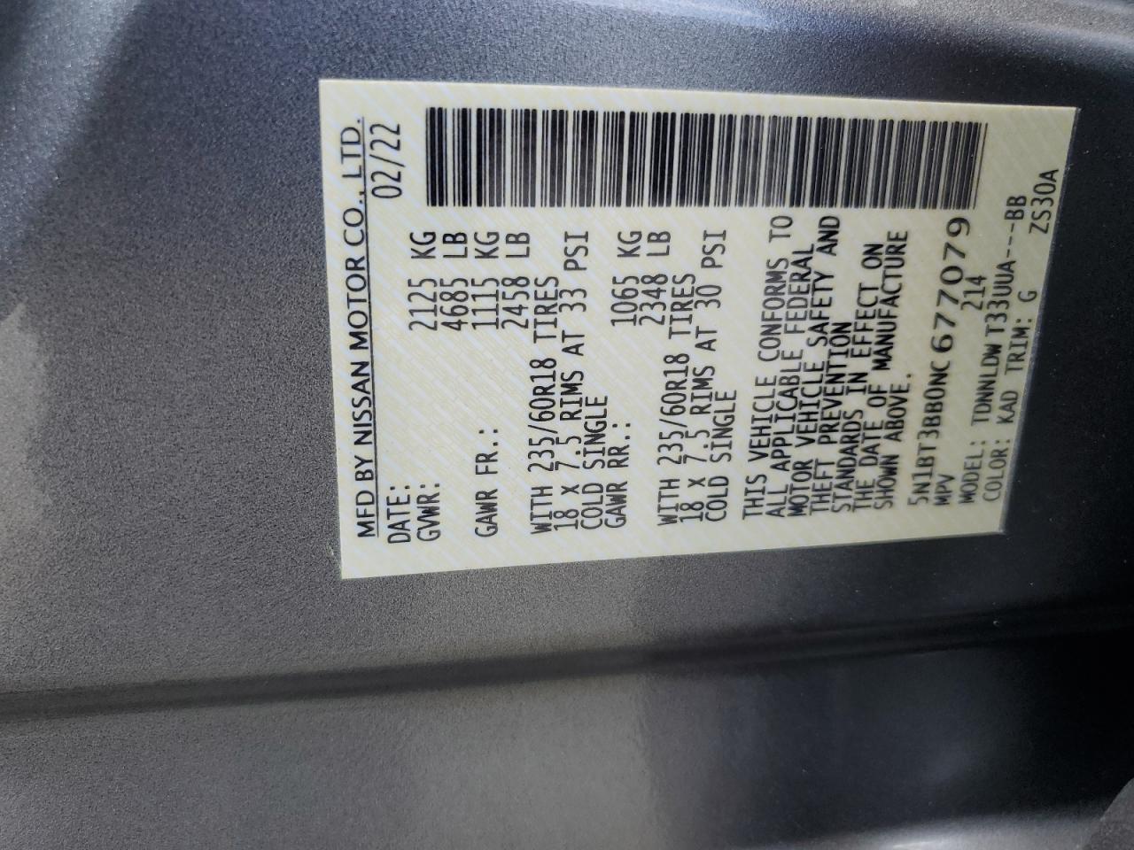 2022 Nissan Rogue Sv VIN: 5N1BT3BB0NC677079 Lot: 71007775