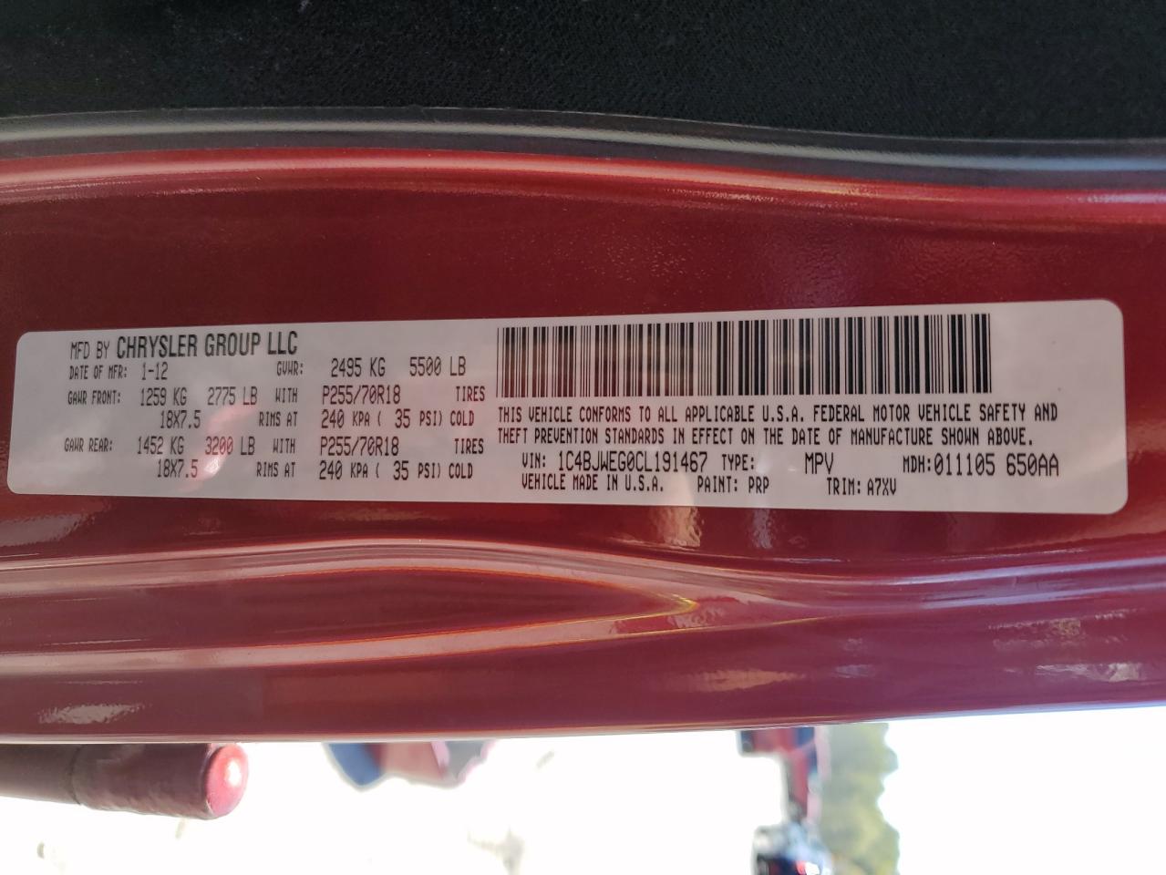 2012 Jeep Wrangler Unlimited Sahara VIN: 1C4BJWEG0CL191467 Lot: 80293175