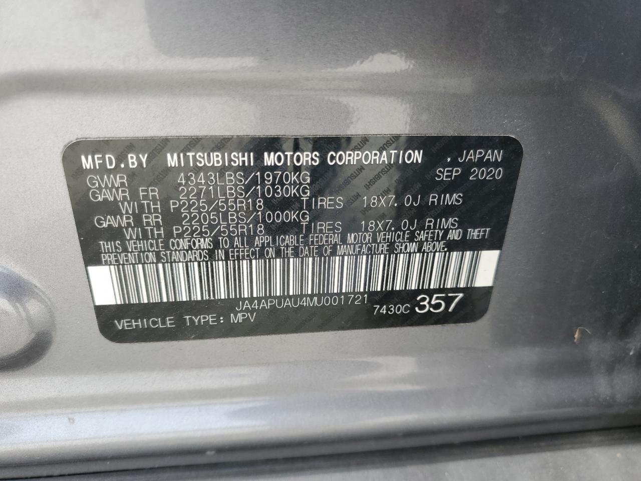 2021 Mitsubishi Outlander Sport Es VIN: JA4APUAU4MU001721 Lot: 81060605