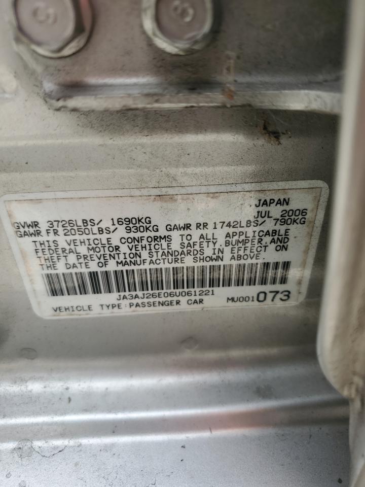 2006 Mitsubishi Lancer Es VIN: JA3AJ26E06U061221 Lot: 62662105