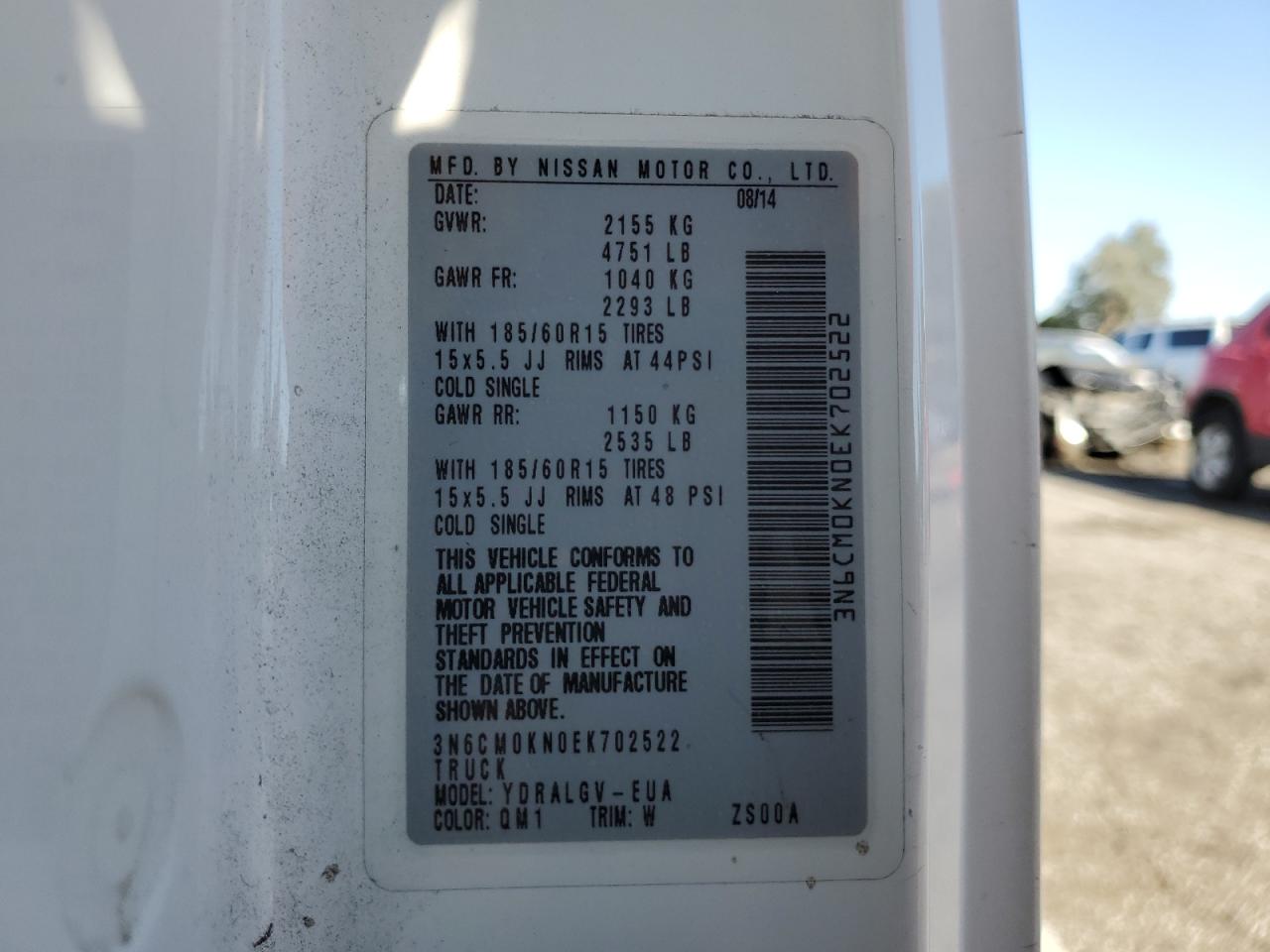 2014 Nissan Nv200 2.5S VIN: 3N6CM0KN0EK702522 Lot: 81798955