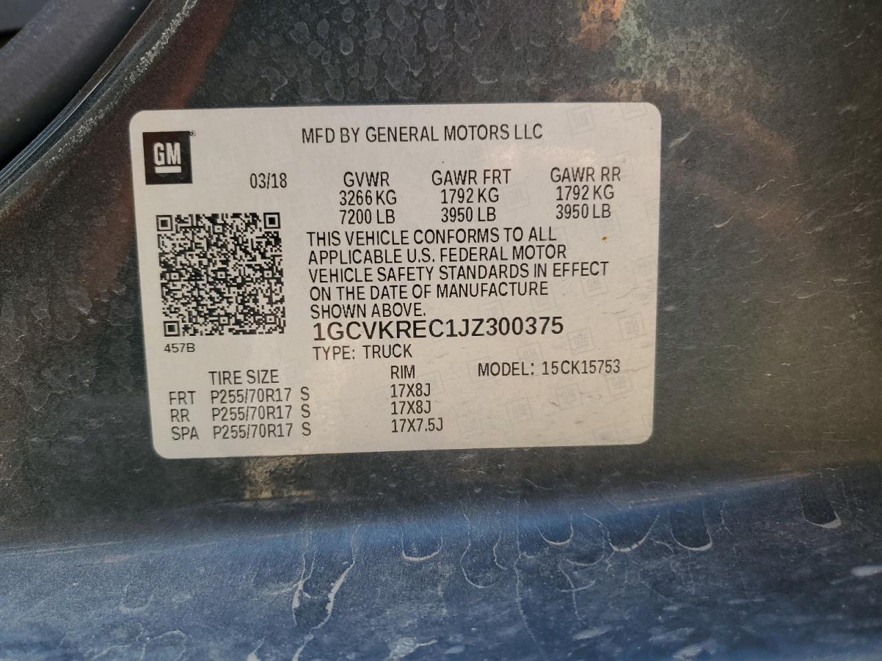 2018 Chevrolet Silverado K1500 Lt VIN: 1GCVKREC1JZ300375 Lot: 84191505